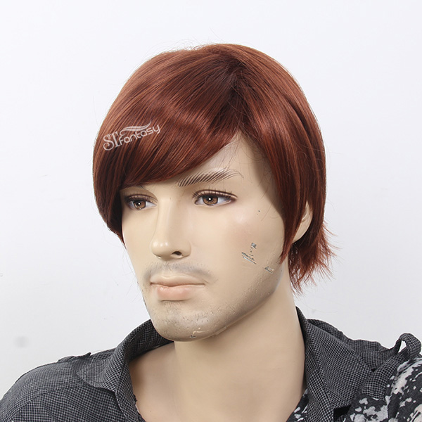 ST asian hair style wig 13" reddish brown synthetic hair man wig with wholesale price