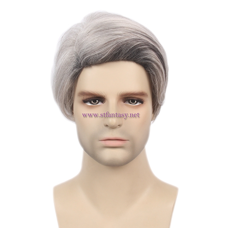 Mens Hair Pieces Manufacturers Silver Grey Wig Cosplay Synthetic Short