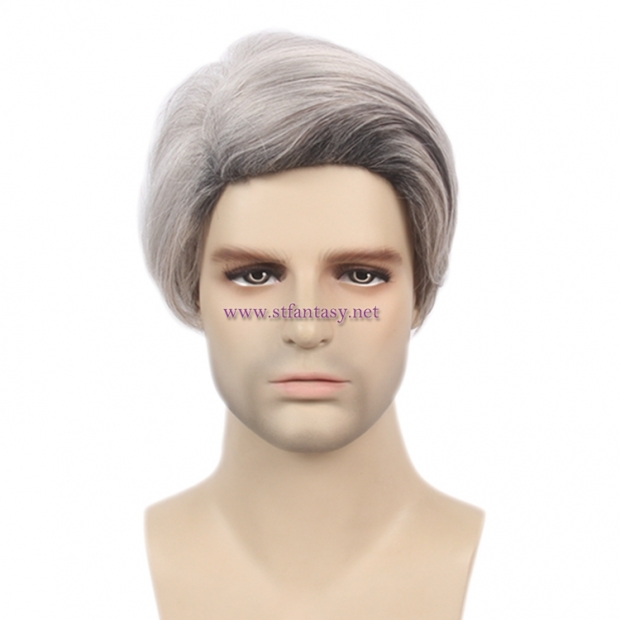 Mens Hair Pieces Manufacturers Silver Grey Wig Cosplay Synthetic Short